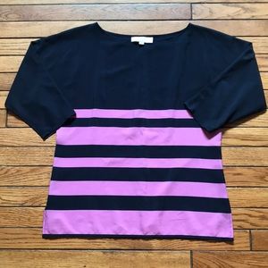 Navy and fushia striped top